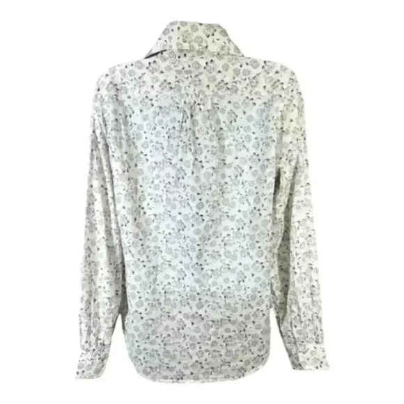 Polo Ralph Lauren Blouse Shirt Ivory Blue Women's 4 Floral Cotton Button Up - Picture 2 of 3